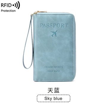 Xajzpa RFID Passport Wallet for Women and Men, PU Leather Card Holder Passport Case for Travel Essential Items for Family Vacation